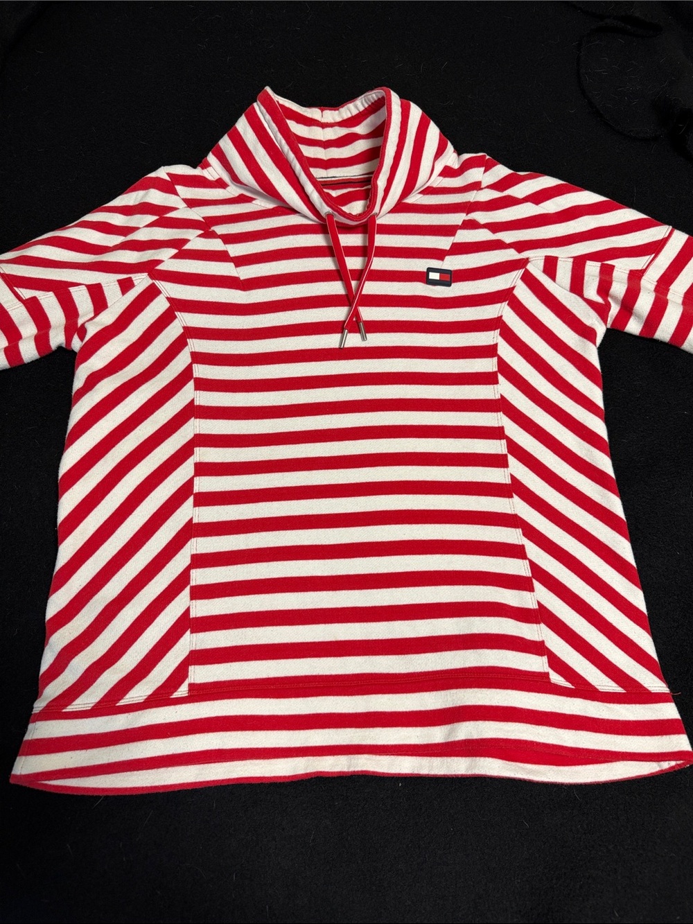 Tommy Hilfiger Red & White Striped Wimen’s Cowl Neck Pullover